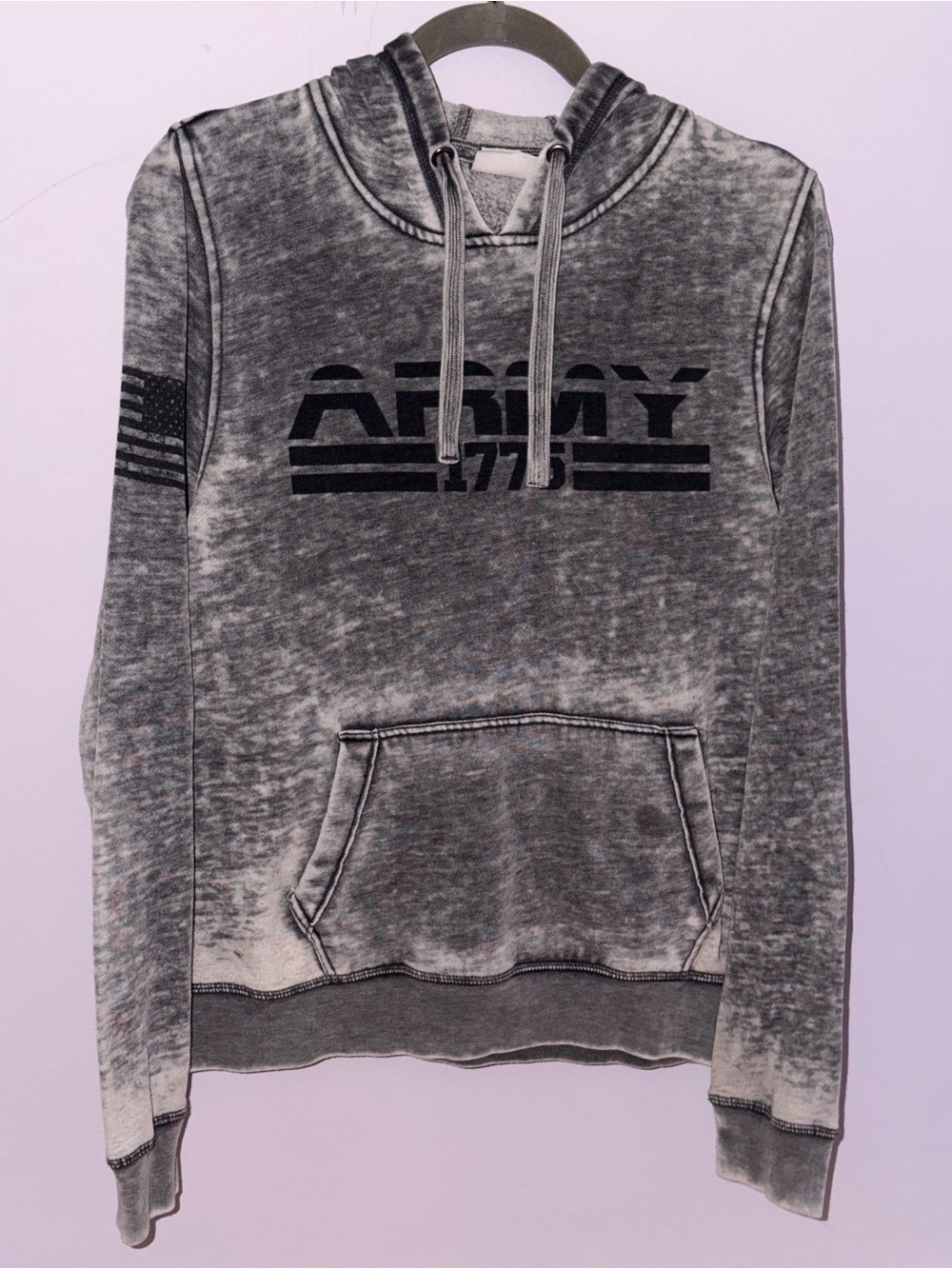 Stonewash Gray 'Army' Pullover Hoodie with Chest Graphic